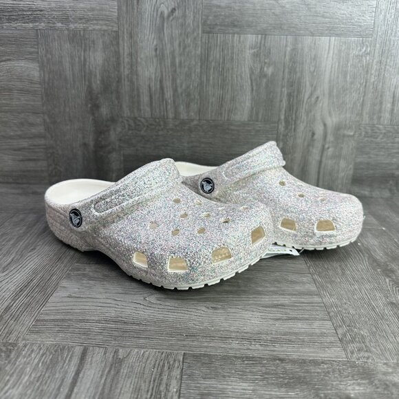 CROCS Classics Kids size 3 White Glittered Multicolored Clog - Picture 5 of 7